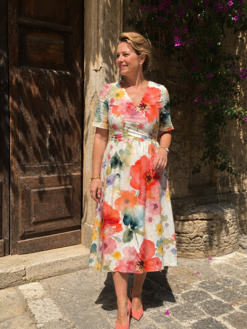 Sharon | Watercolour Floral Midi Dress