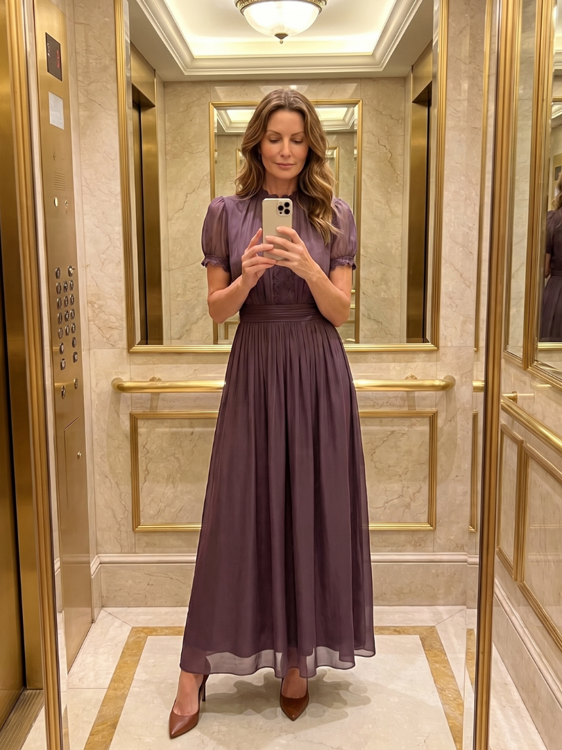 Barbara | Plum Puff-Sleeve Maxi Dress