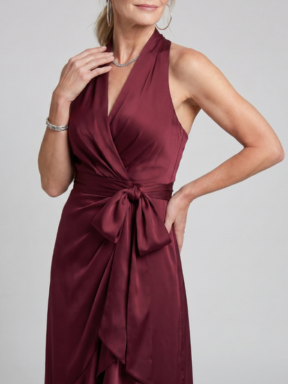 Lynne | Champagne Satin-Sheen Wrap Dress