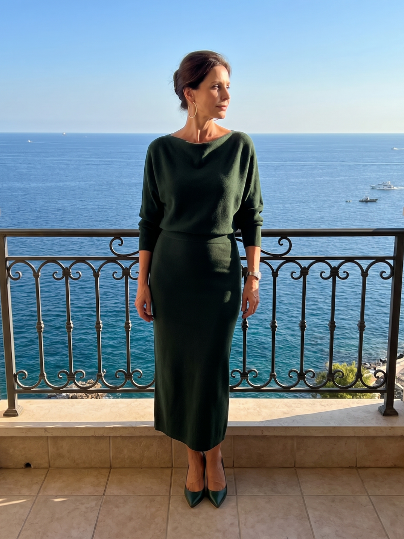 Clare | Grey Cowl-Neck Knitted Dress