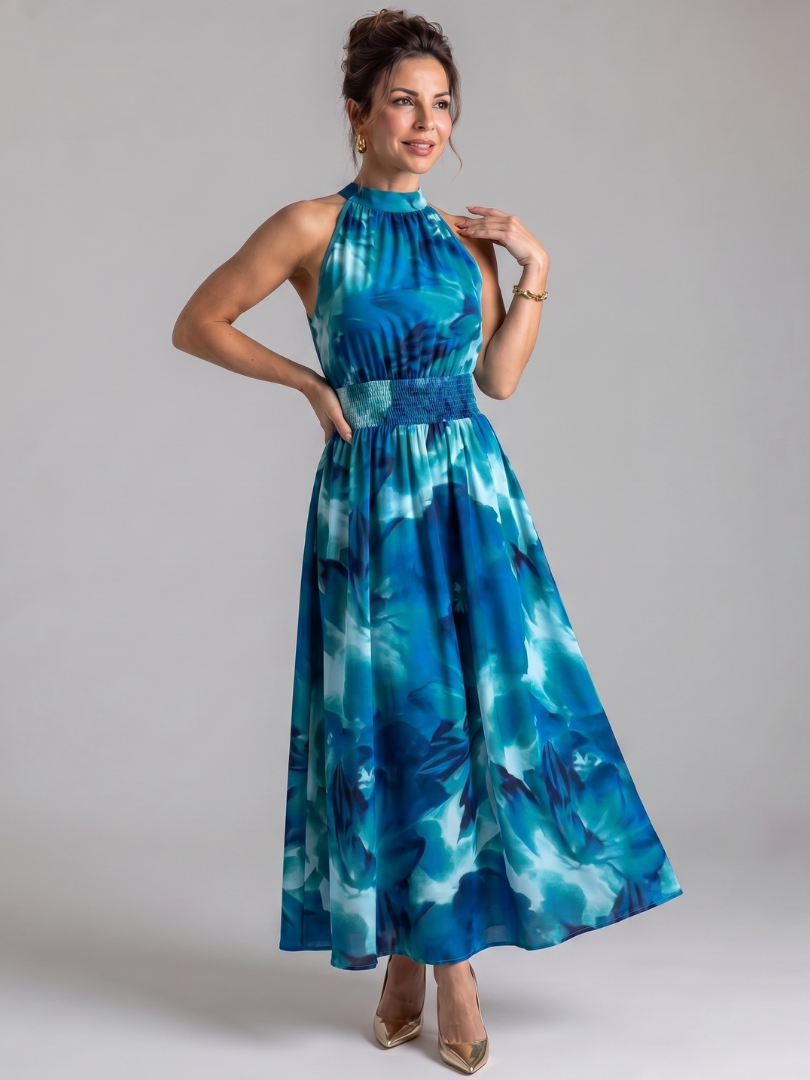 Carol | Olive Watercolour Print Midi Dress