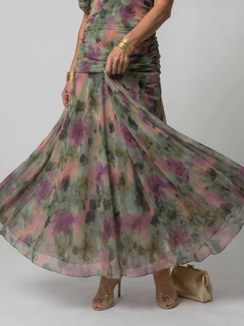 Linda | Violet Floral Print Midi Dress