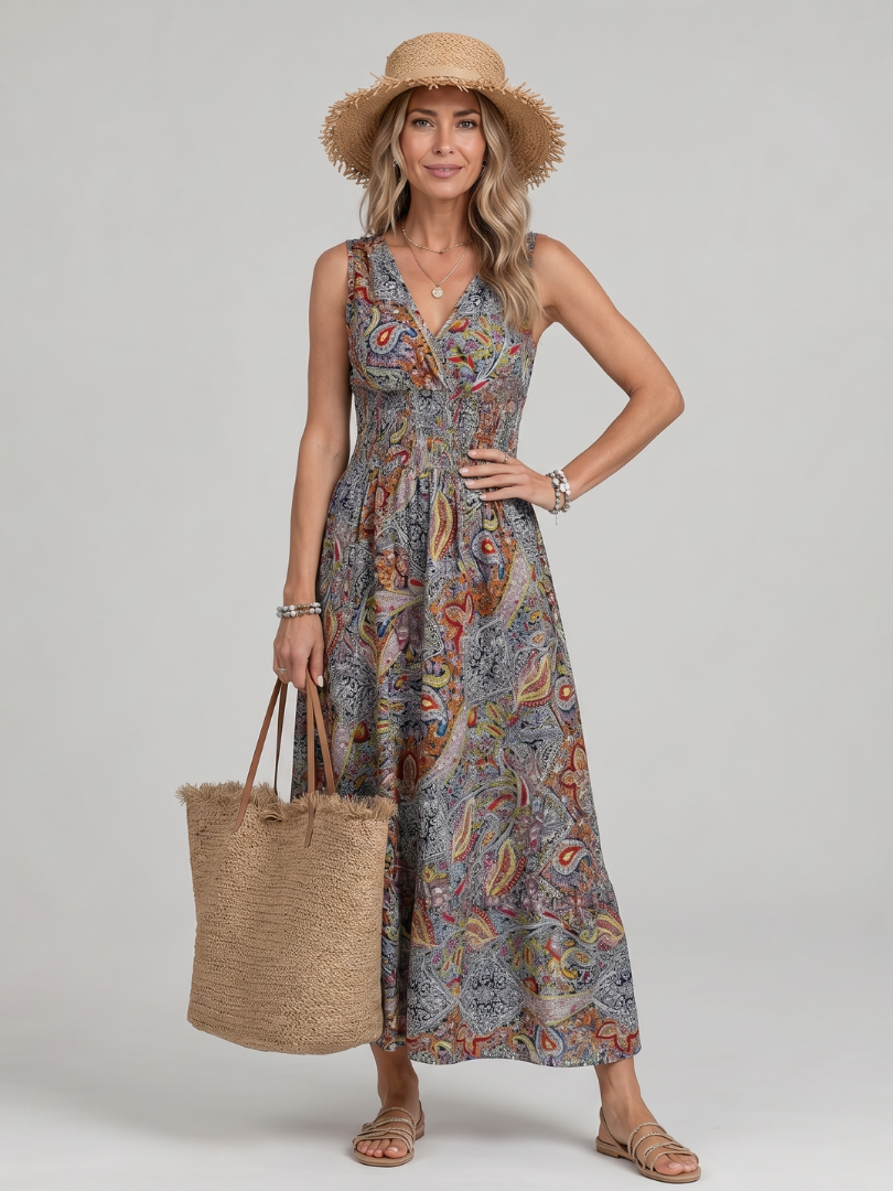 Marianne | Turquoise Paisley Print Maxi Dress