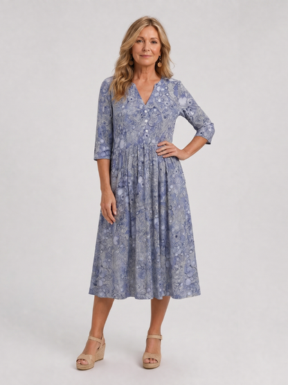 Janet | Beige Ditsy Floral Midi Dress