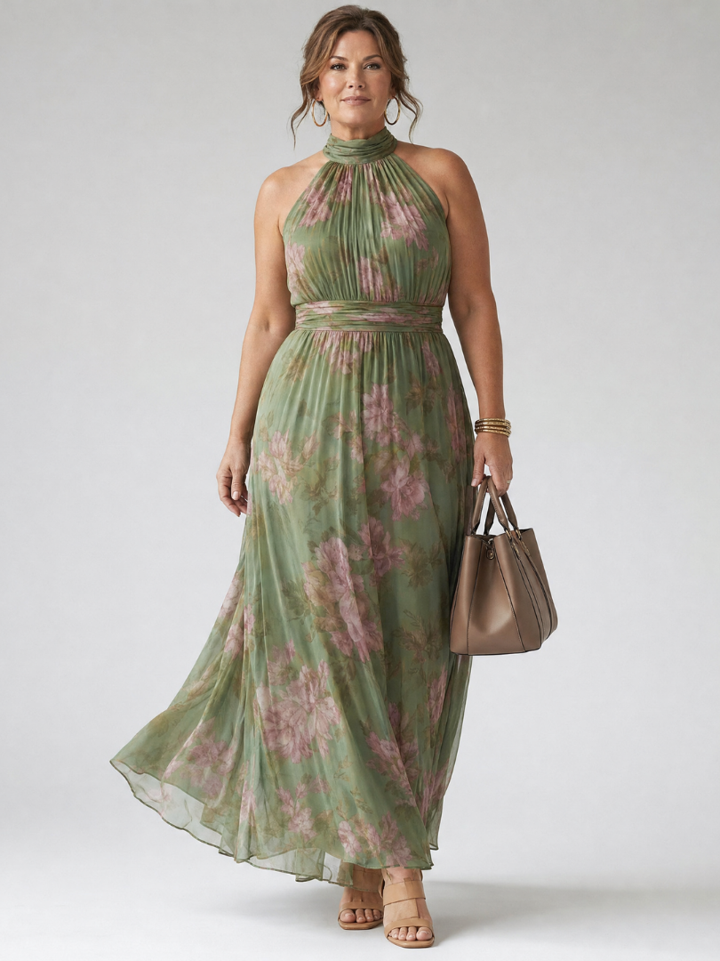 Maureen | Sage Rose Print Midi Dress