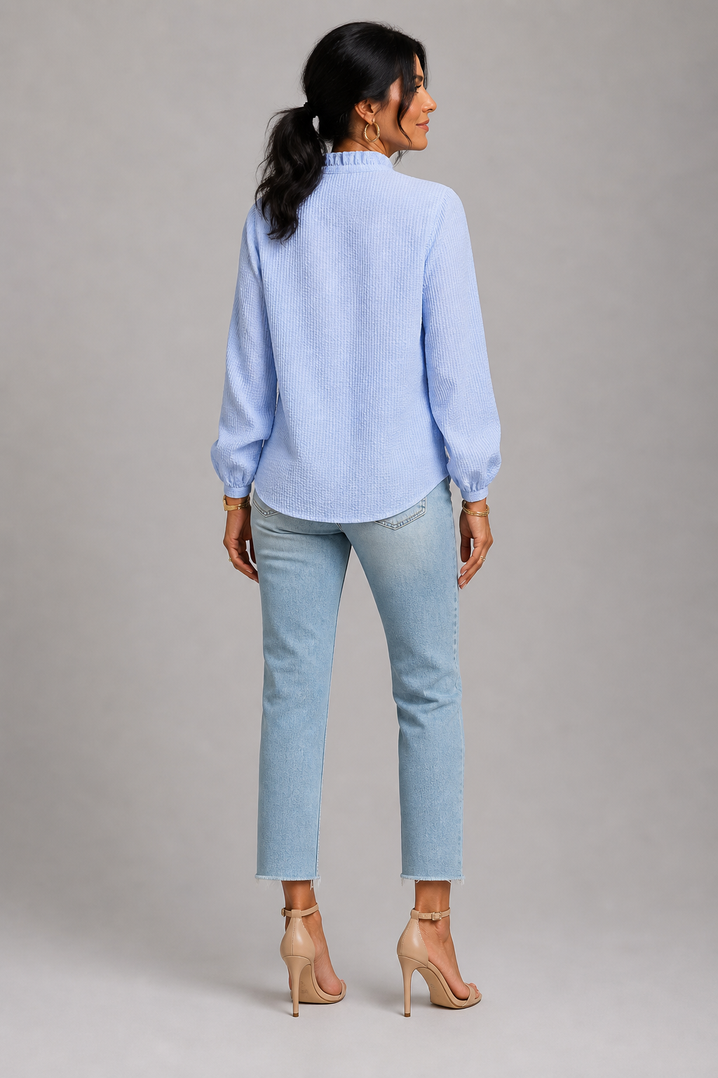 Ellen | Fine Stripe Ruffle Shirt