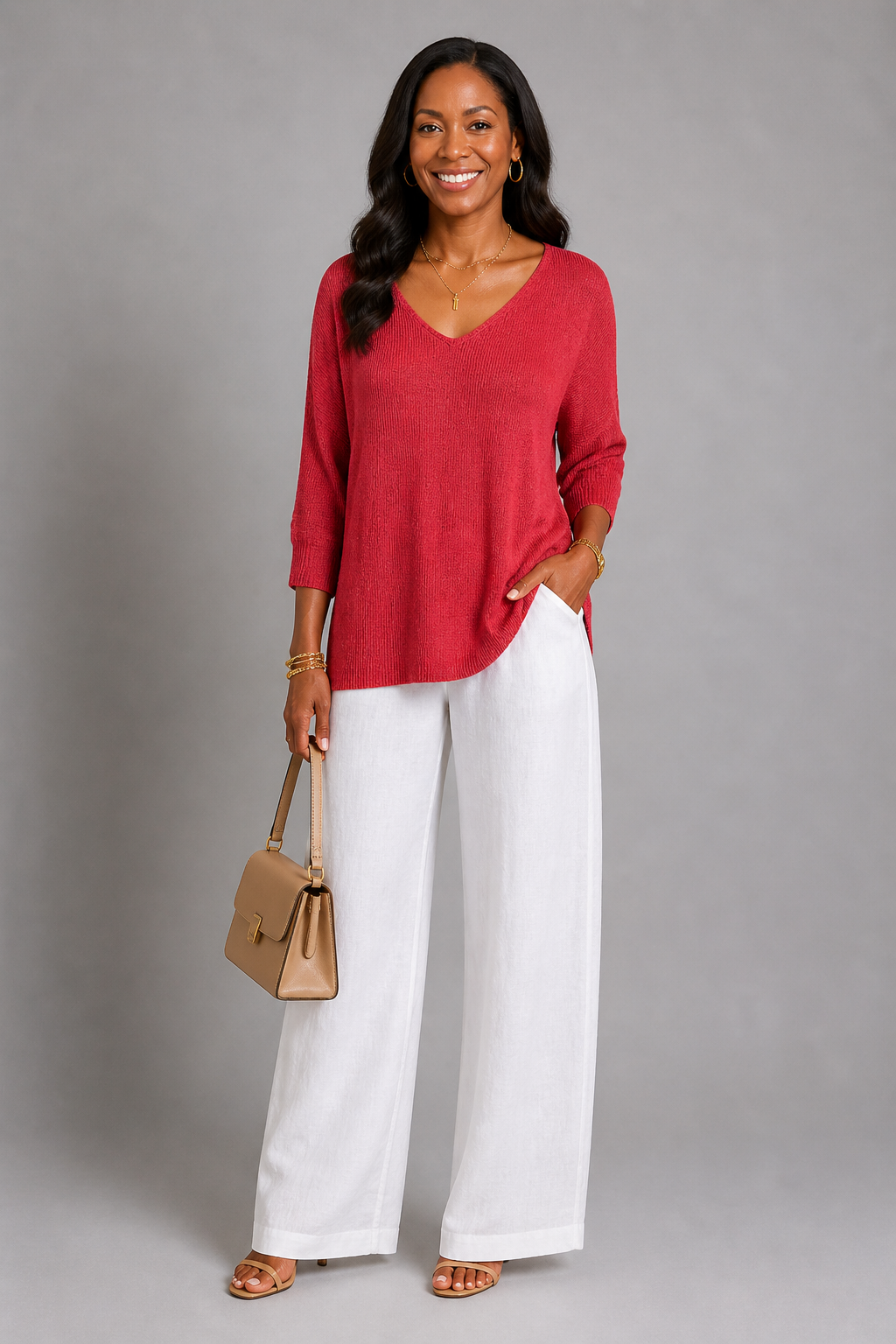 Erin | Red V-Neck Knit Top