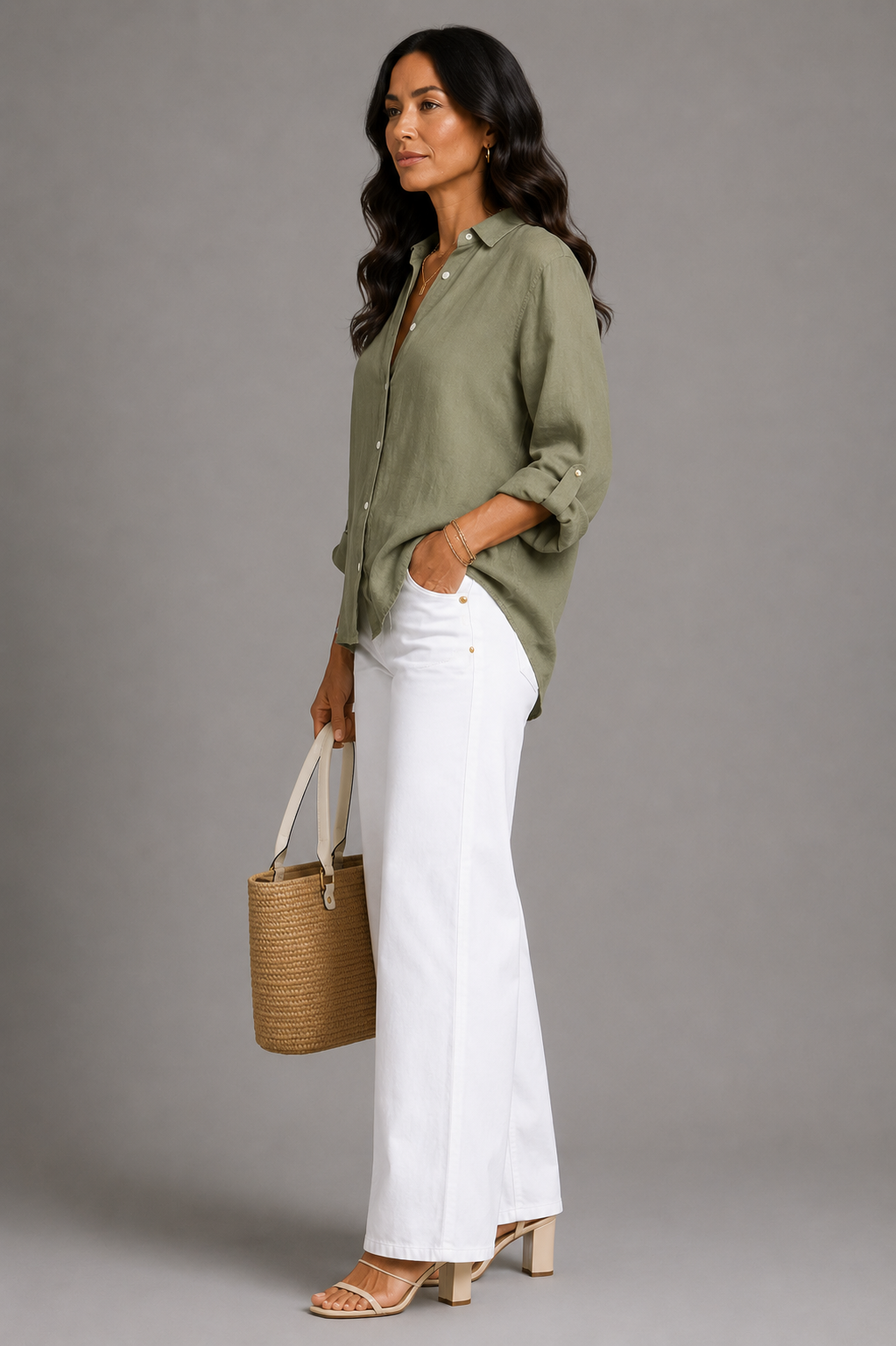 Grace | Olive Linen-Look Shirt