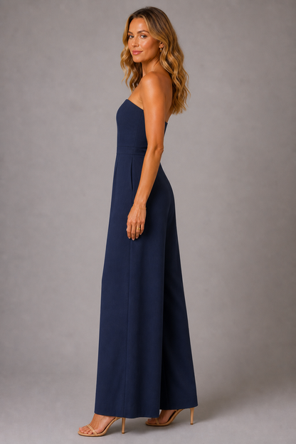 Monica | Navy Strapless Wide-Leg Jumpsuit