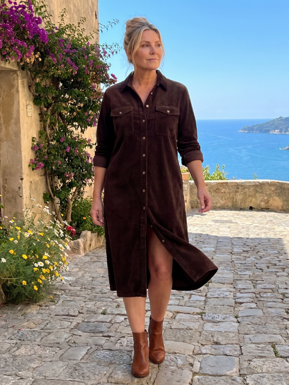 Judith | Camel Corduroy-Look Shirt Dress