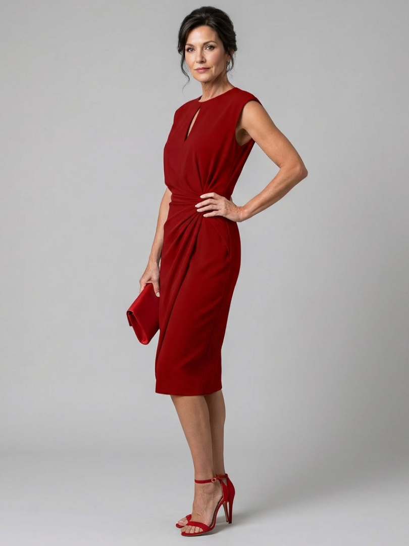 Beatrice | Blue Pleated Neckline Midi Dress