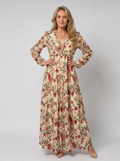 Dawn | Coral Floral Print Maxi Dress