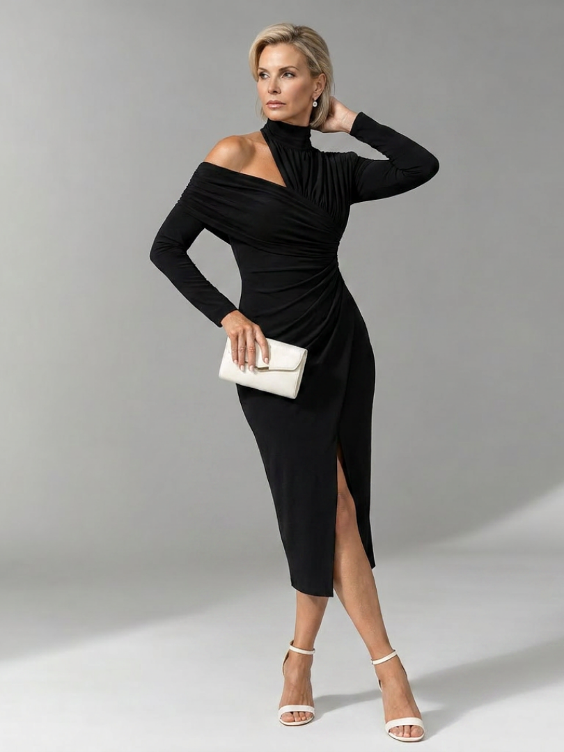 Constance | Blue High-Neck Midi Dress