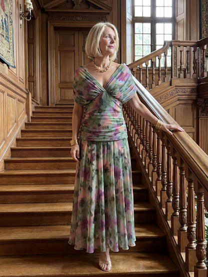 Linda | Violet Floral Print Midi Dress