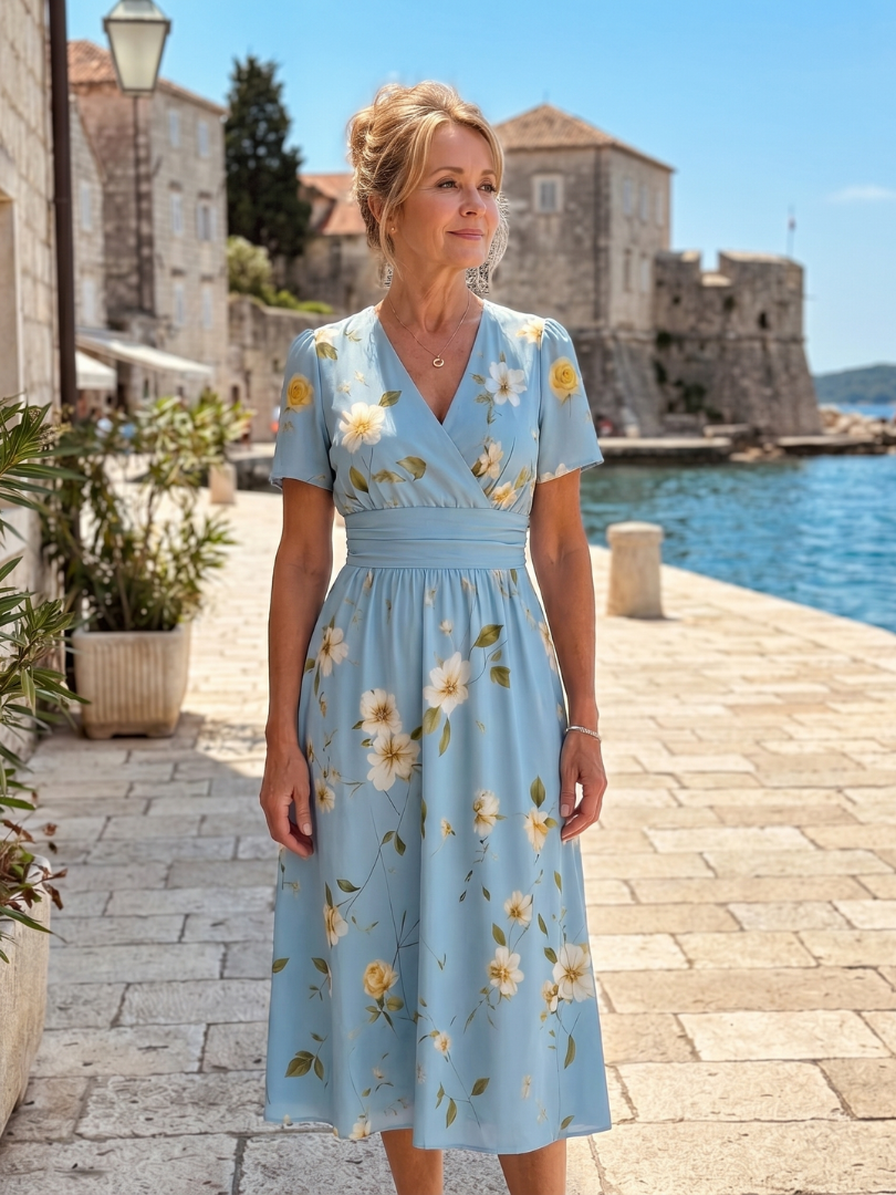 Tracey | Light Blue Floral Print Midi Dress