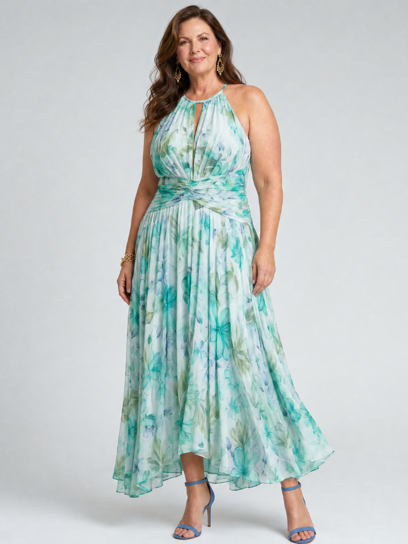 Valerie | Mint Watercolour Floral Midi Dress