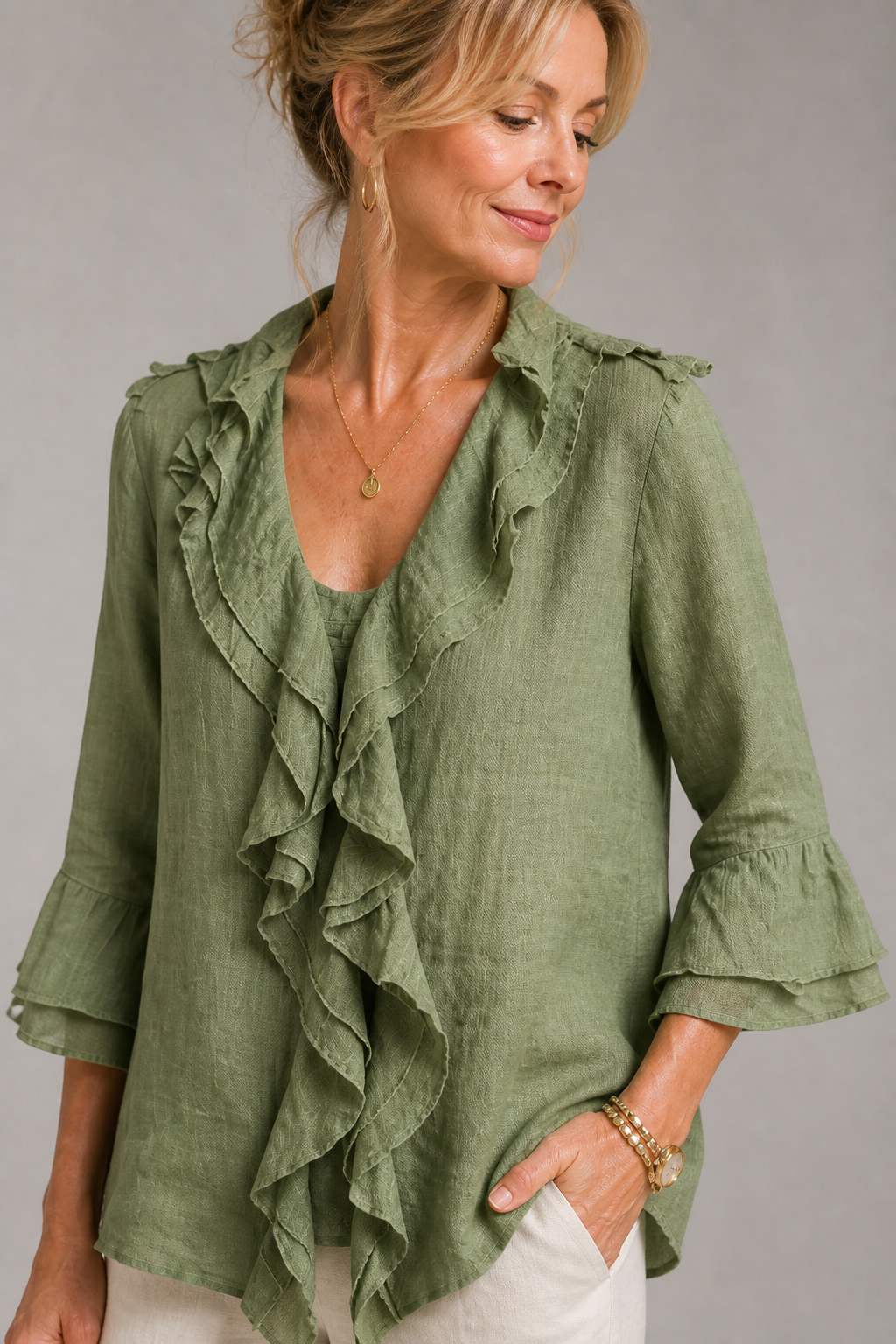 Lucy | Sage Ruffle Blouse