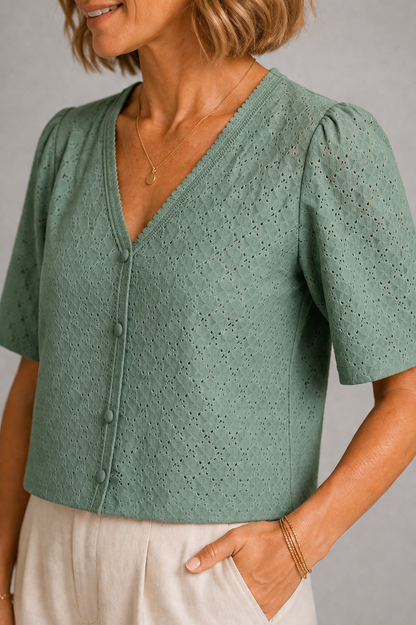 Nell | Sage Button Front Top