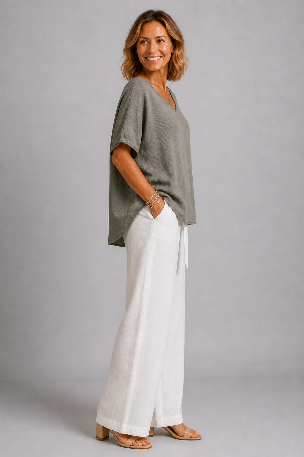 Hilda | Khaki Relaxed Linen-Look Top
