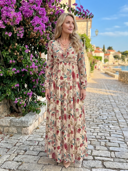 Dawn | Coral Floral Print Maxi Dress