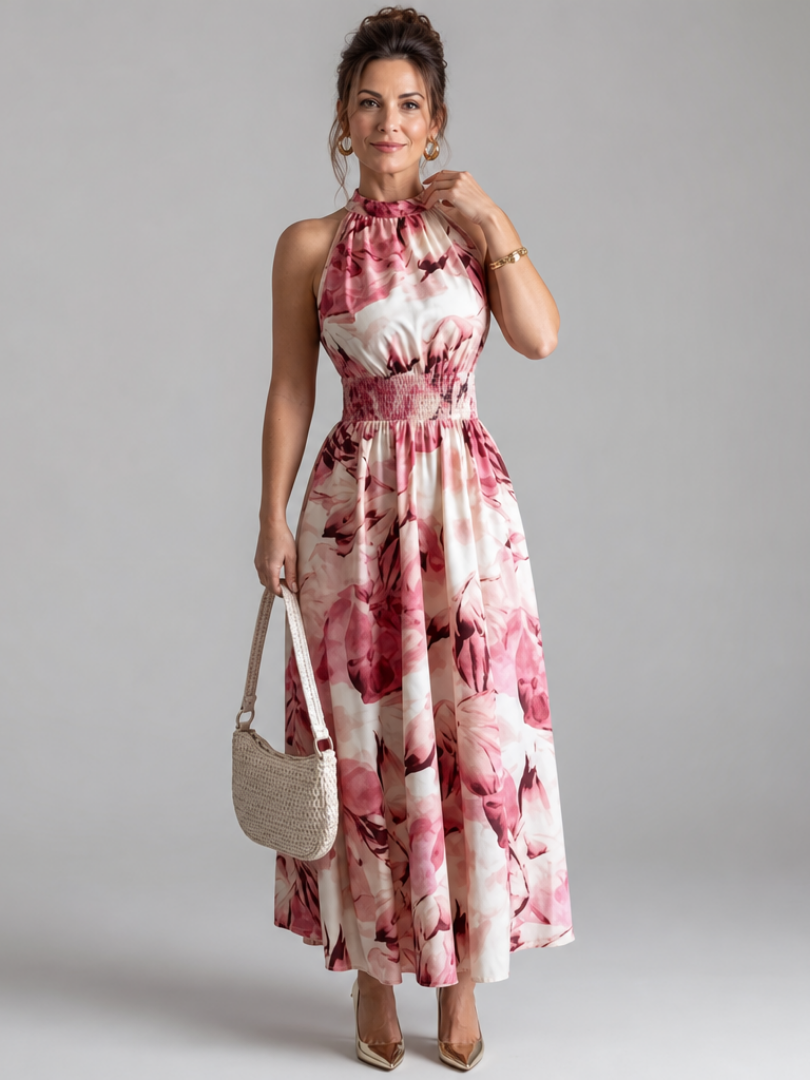 Carol | Olive Watercolour Print Midi Dress