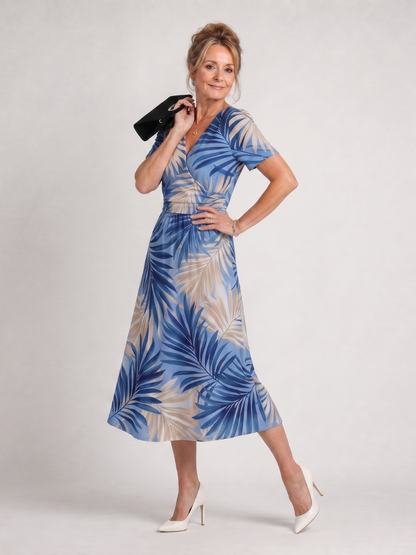 Tracey | Light Blue Floral Print Midi Dress