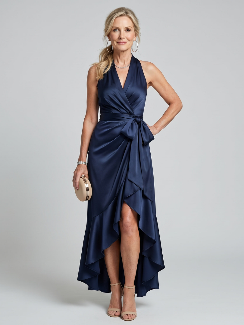 Lynne | Champagne Satin-Sheen Wrap Dress
