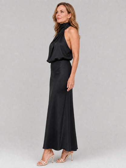 Marion | Burgundy Draped-Neck Maxi Dress