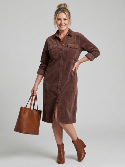 Judith | Camel Corduroy-Look Shirt Dress