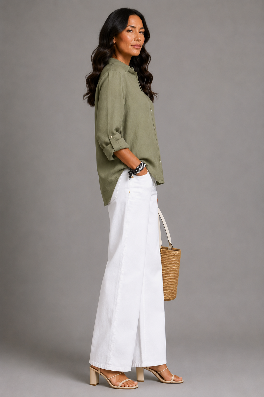 Grace | Olive Linen-Look Shirt