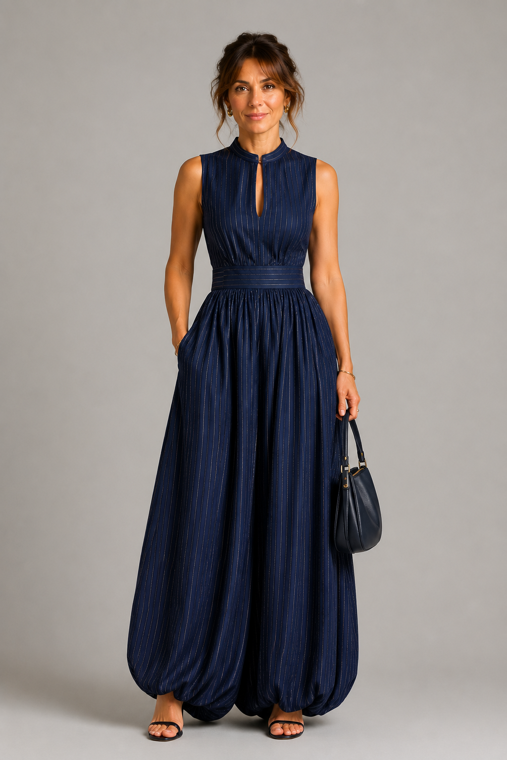 Iona | Navy High-Neck Wide-Leg Jumpsuit
