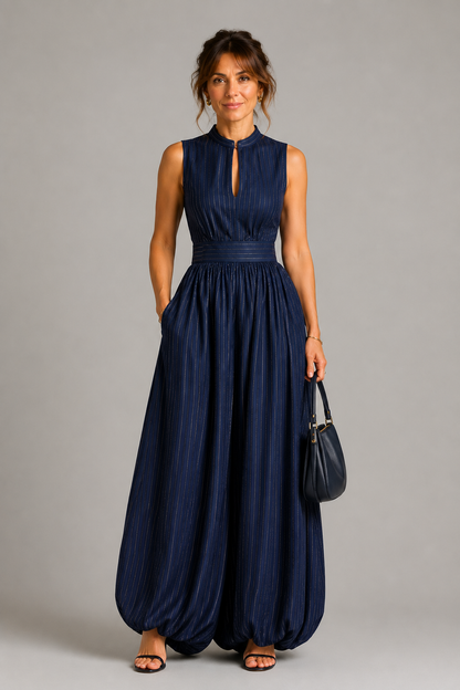 Iona | Navy High-Neck Wide-Leg Jumpsuit