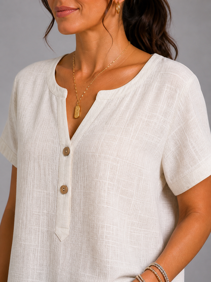 Mia | White Button Placket Top