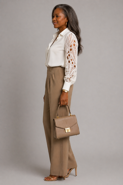 Beatrice | White Crochet Sleeve Blouse