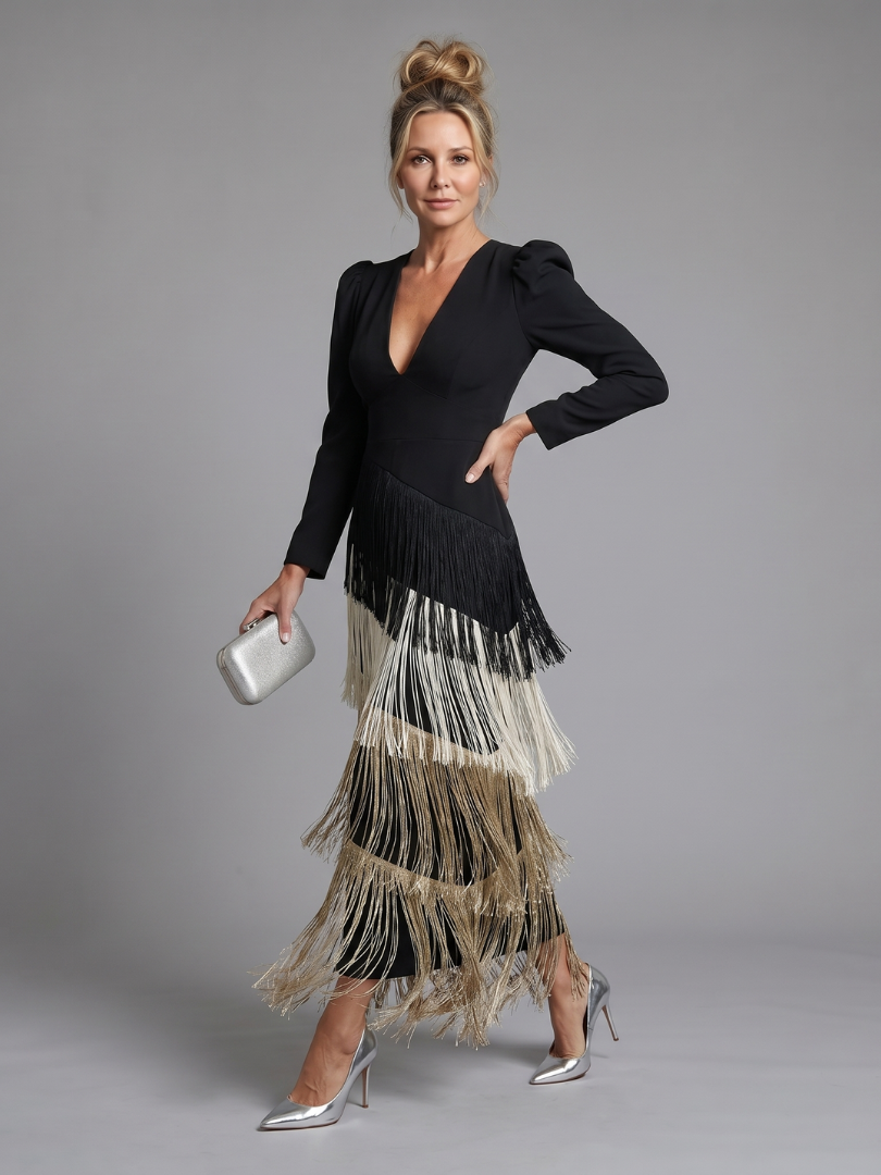 Georgina | Sage Green Fringe Detail Midi Dress
