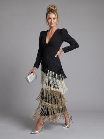 Georgina | Sage Green Fringe Detail Midi Dress