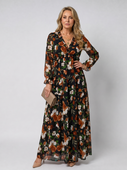 Dawn | Coral Floral Print Maxi Dress