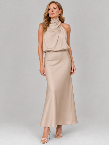 Marion | Burgundy Draped-Neck Maxi Dress