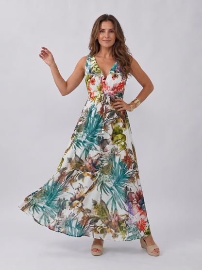 Eleanor | Green Leaf Print Maxi Dress