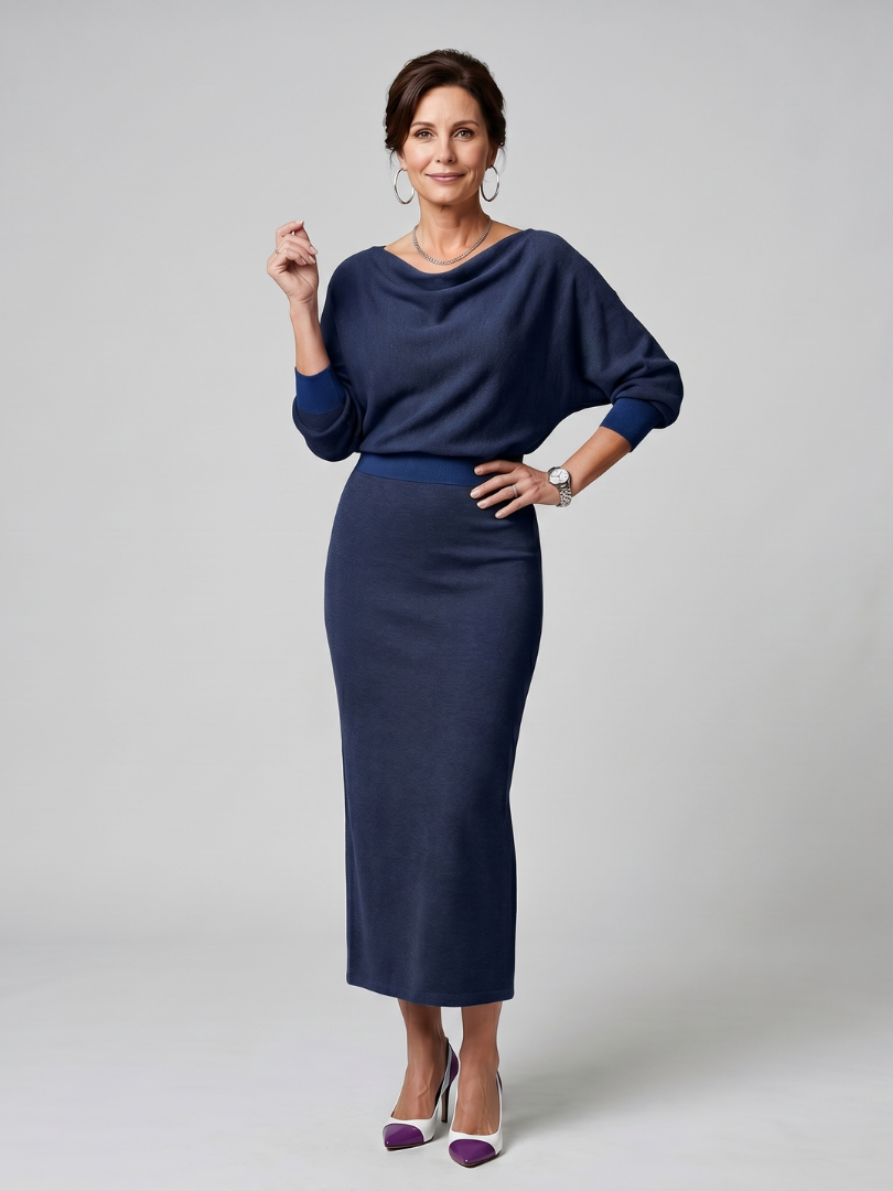 Clare | Grey Cowl-Neck Knitted Dress