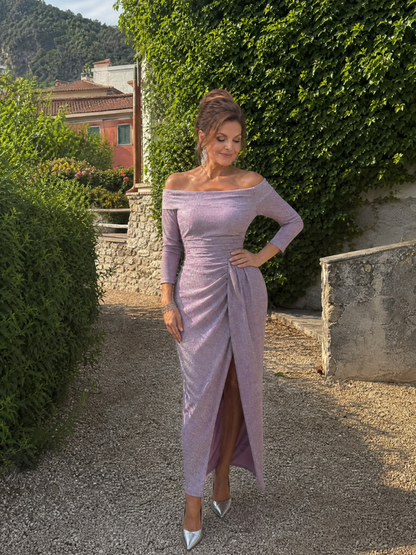 Wilma | Lilac Off-Shoulder Midi Dress