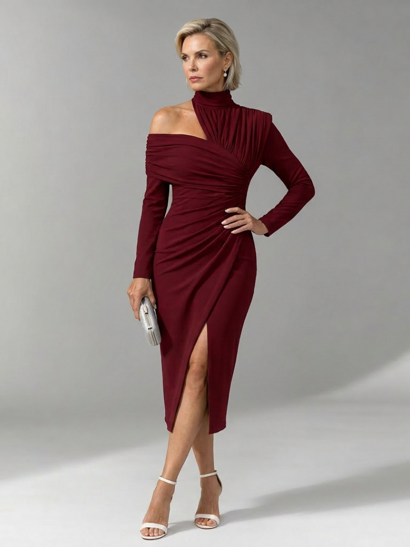 Constance | Blue High-Neck Midi Dress