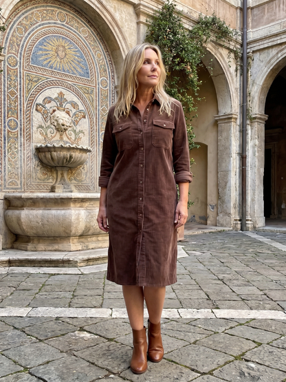 Judith | Camel Corduroy-Look Shirt Dress