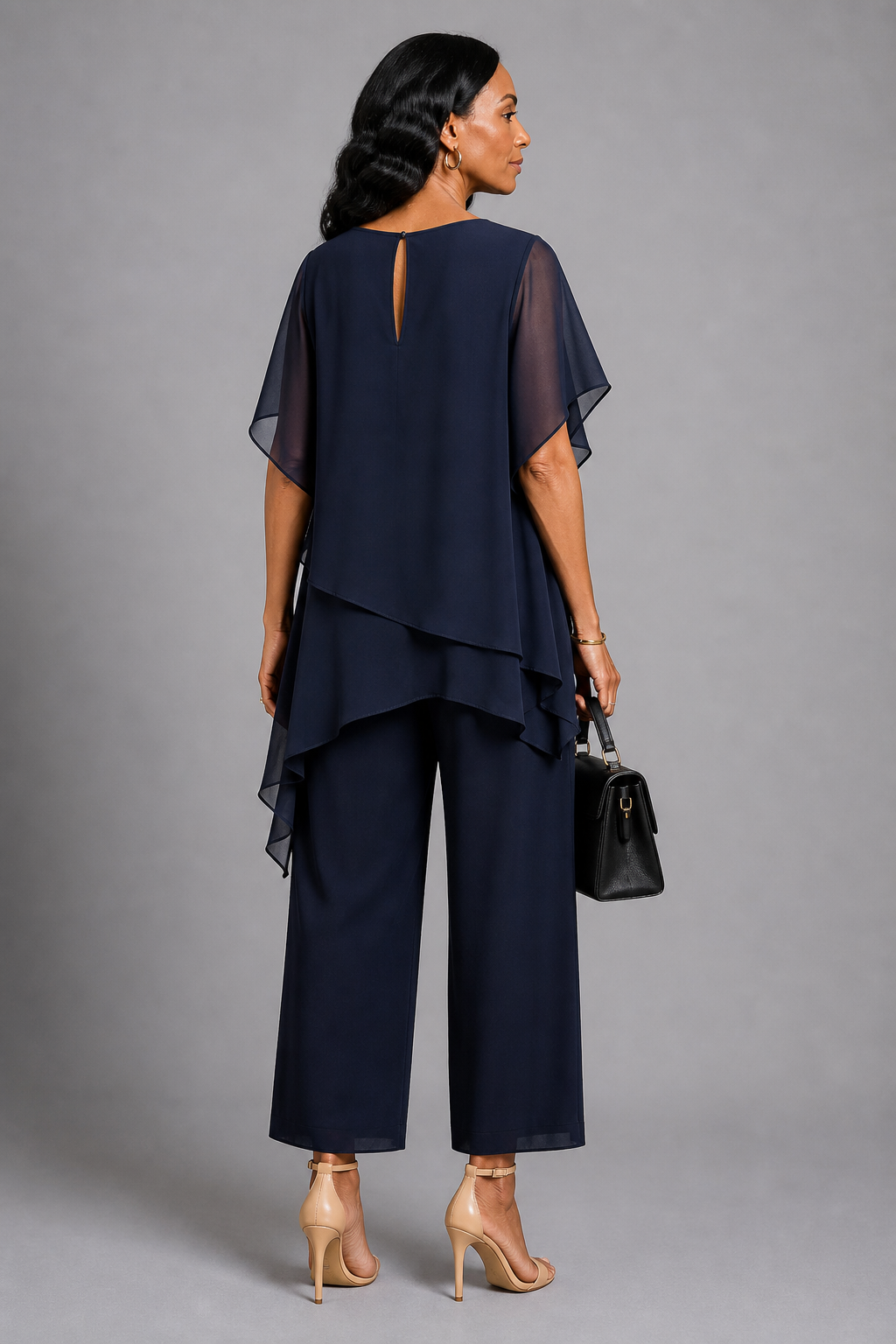Georgia | Navy Chiffon-Layer Trouser Set