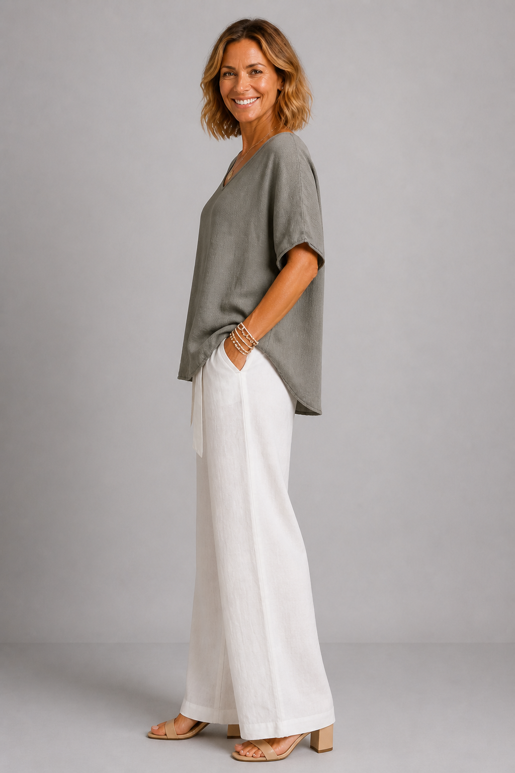 Hilda | Khaki Relaxed Linen-Look Top