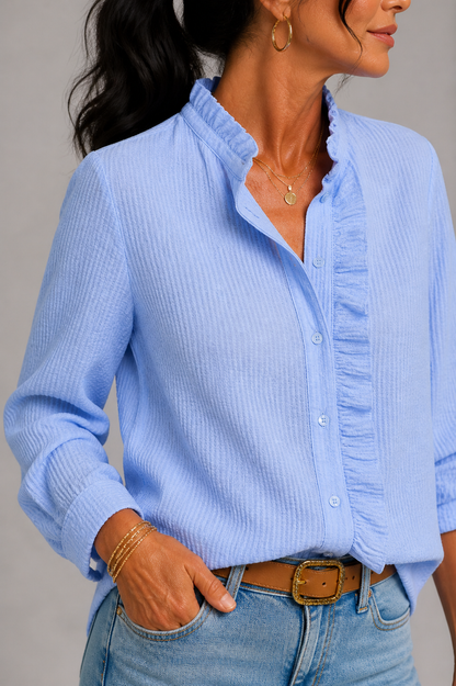 Ellen | Fine Stripe Ruffle Shirt