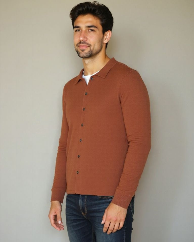 Adam | Rust Button Knit Polo