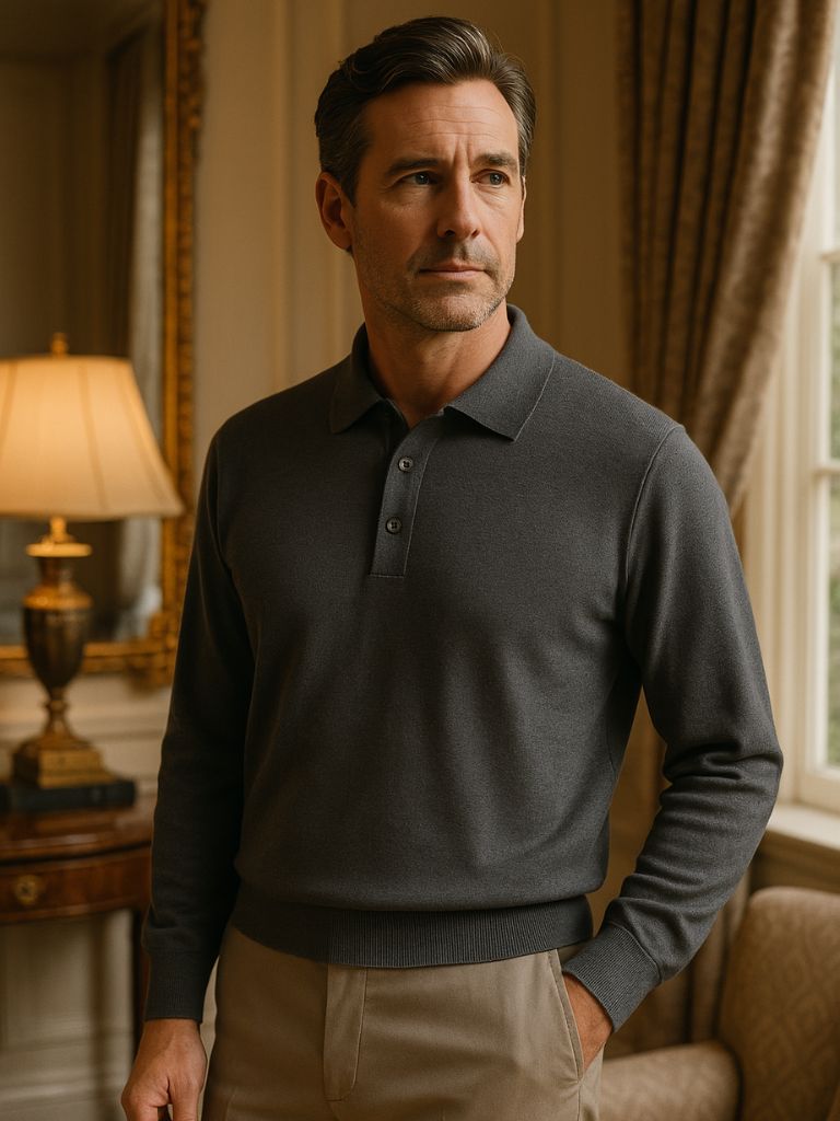 Adrian | Grey Long-Sleeve Polo