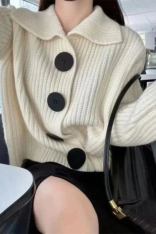 Agnes | Ivory Chunky Button Cardigan