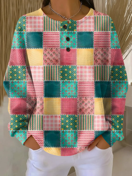 Nora | Pink & Teal Patchwork Jumper